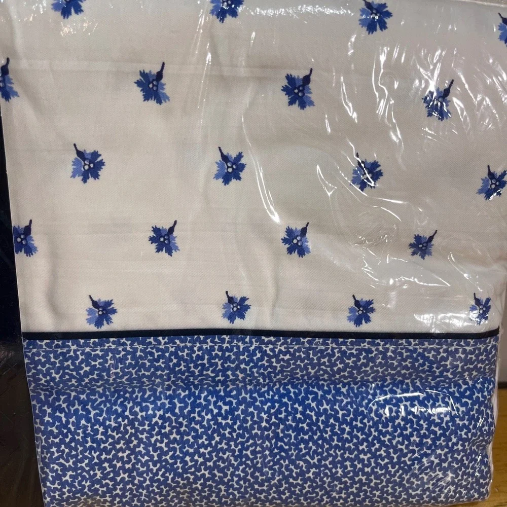 Nautica Flat Sheet Full White Blue St. Barts Floral 100% Cotton 220TC Vtg